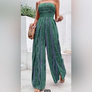 SHEIN VCAY Paisley Printed Halter Neck Split Leg Jumpsuit